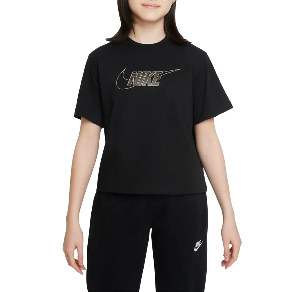 Nsw Tee Boxy Metallic Hbr T Shirt Fille NIKE NOIR pas cher T shirt manches courtes fille NIKE discount